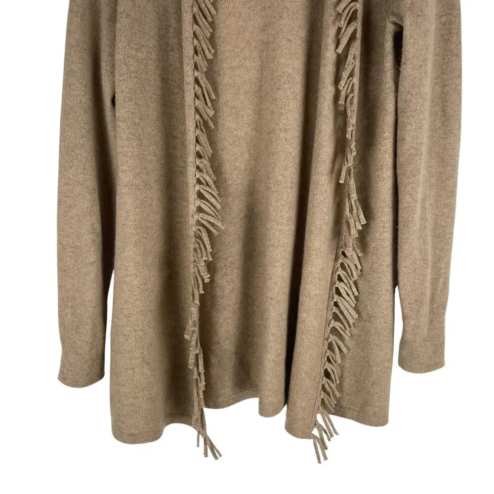 Magaschoni 100% Cashmere Fringe Trim Open Front Cardigan Brown Size XS